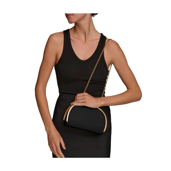 Donna Karan NY Lawrence leather clutch chain strap shoulder bag -BLACK - Picture 6 of 12